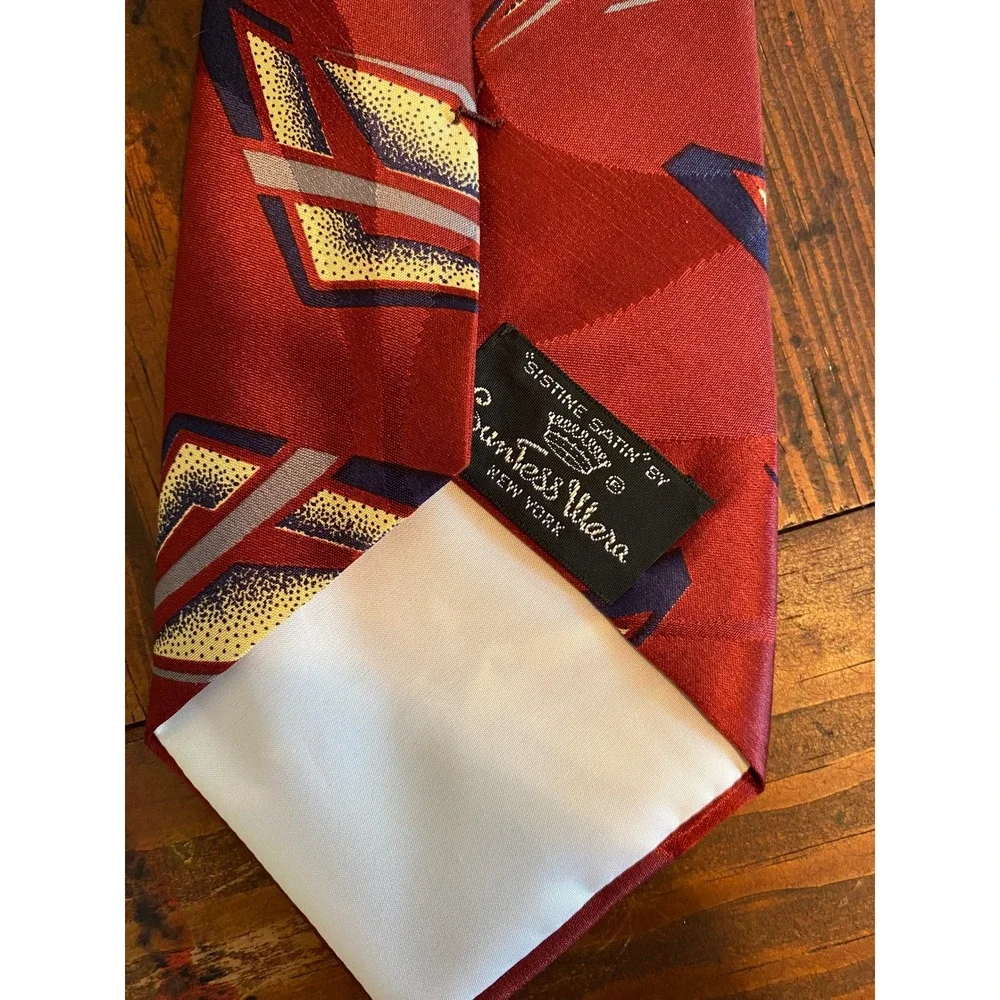 Countess Mara Mens Red Geometric‎ Abstract Sistine Satin Silk Necktie 5417/10